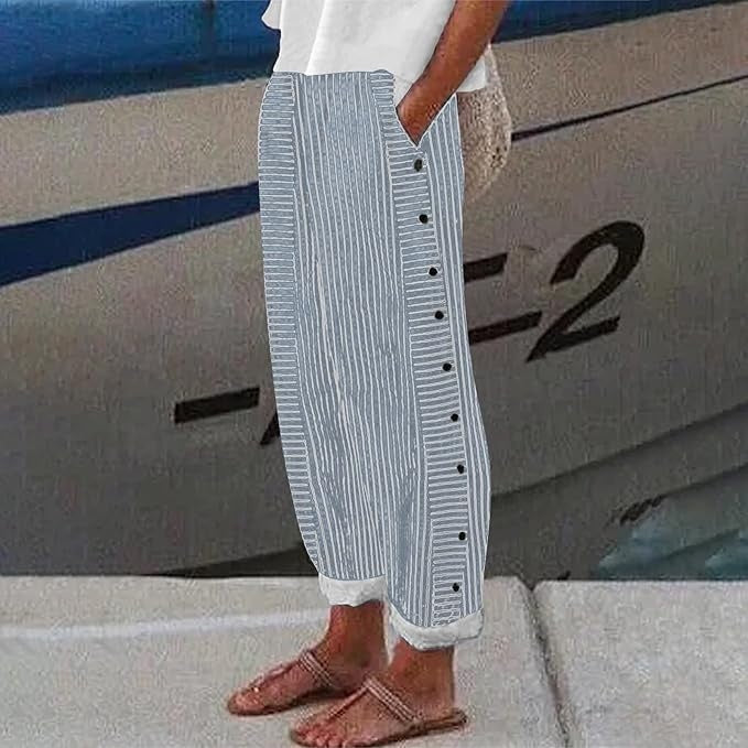 Sera™ | Button-Detail Striped Trousers
