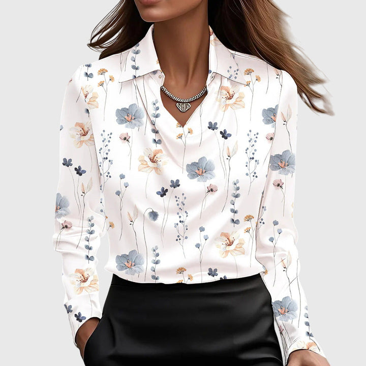 Astrella | Chic Blouse with Luminous Finish and Pleated Neck Detail
