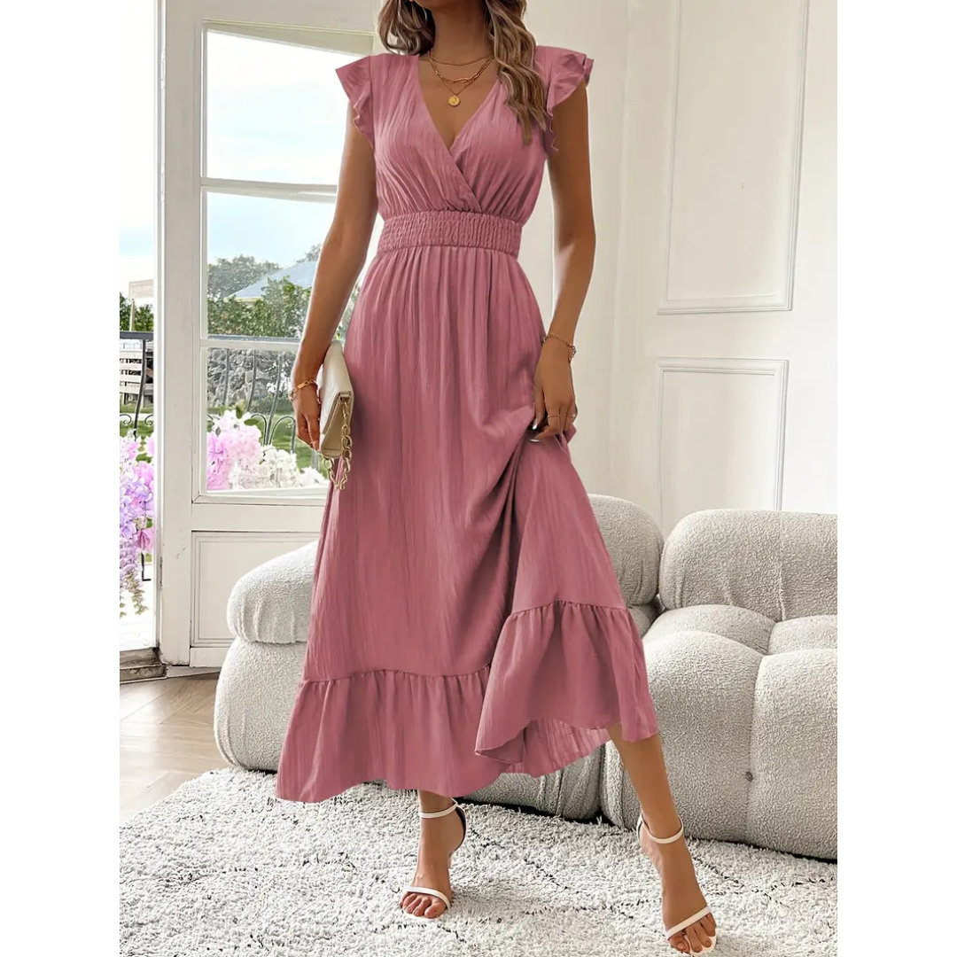 AVALERI™ - Chic Shirred V-Neck Maxi Dress for Summer