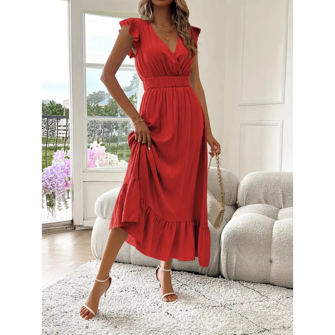 AVALERI™ - Chic Shirred V-Neck Maxi Dress for Summer