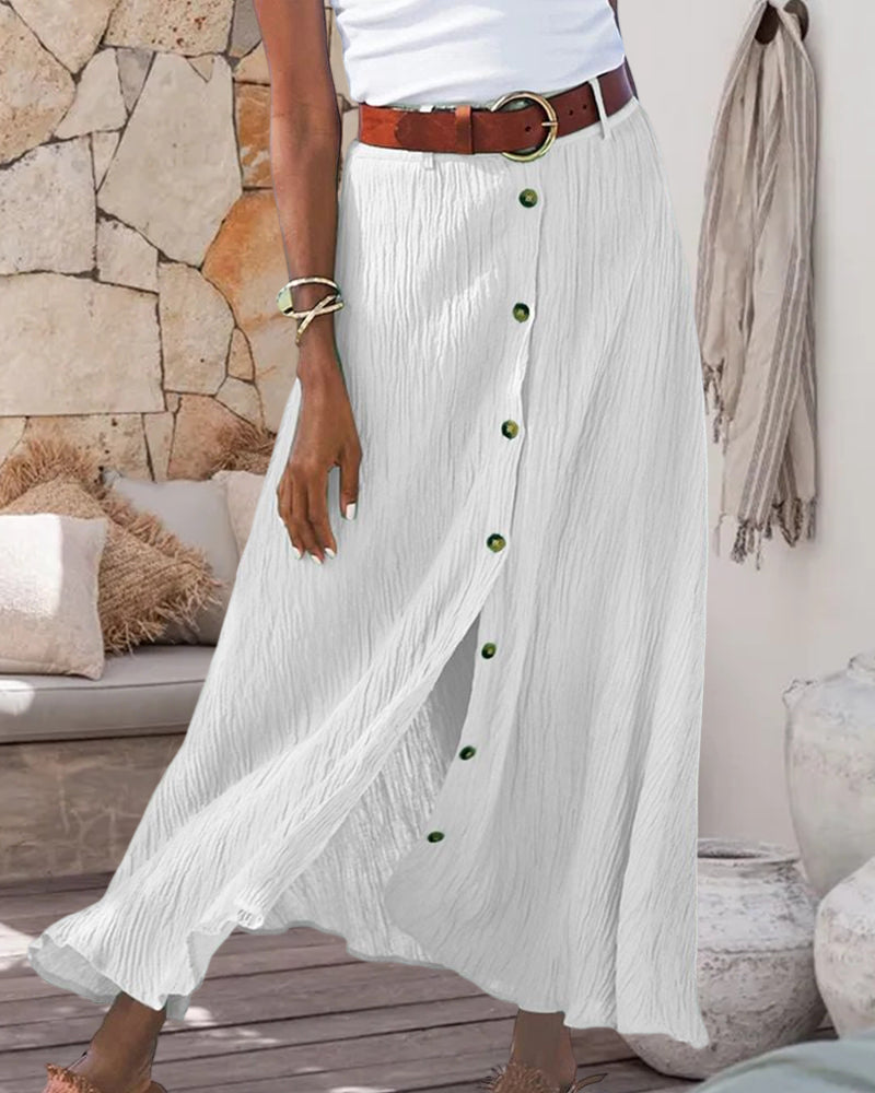 Syndy™ | Button-Detail Flowing Skirt