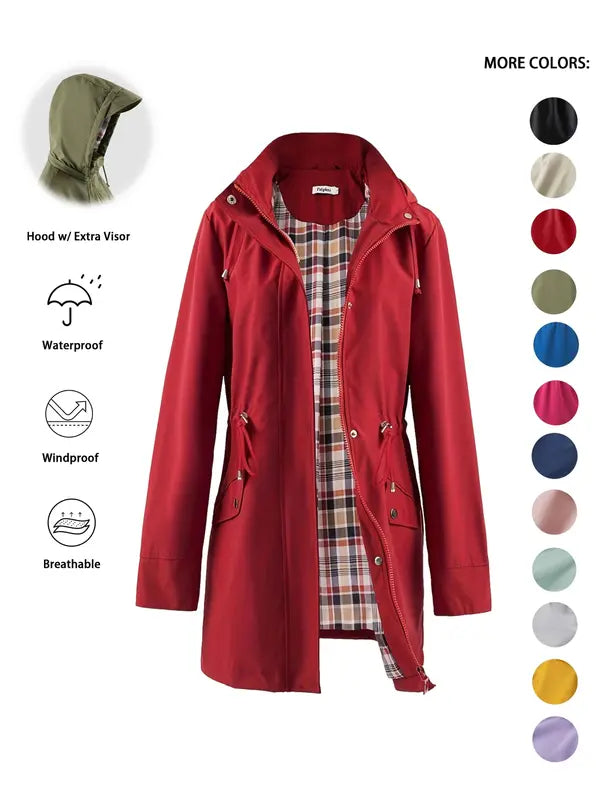 QING™ - Casual Hooded Trench Coat with Drawstring and Zip Closure