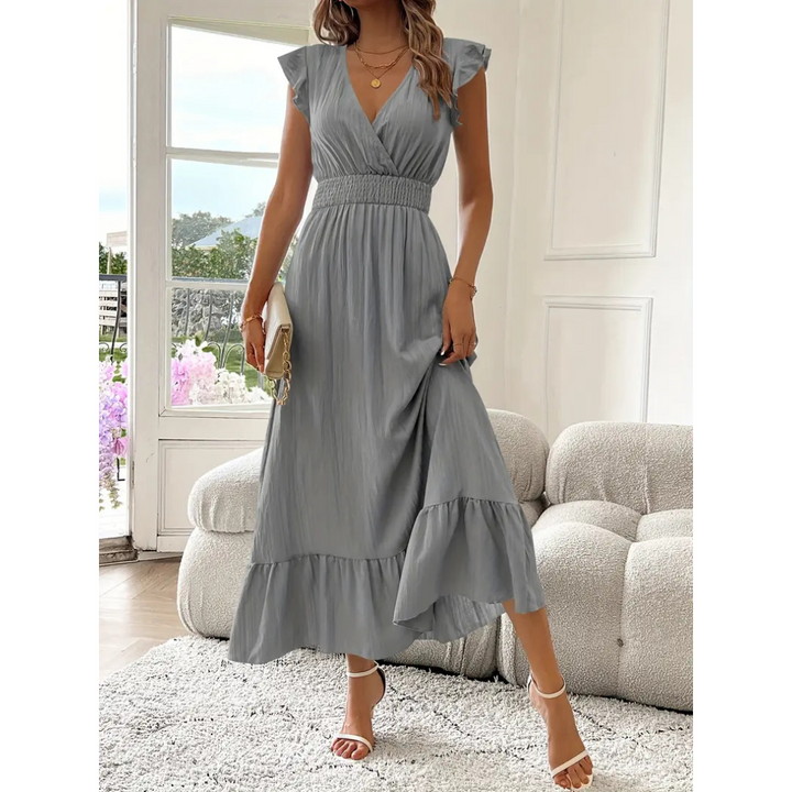 AVALERI™ - Chic Shirred V-Neck Maxi Dress for Summer