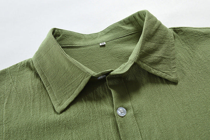 MEN'S COTTON AND LINEN TEXTURED LONG SLEEVES SHIRT