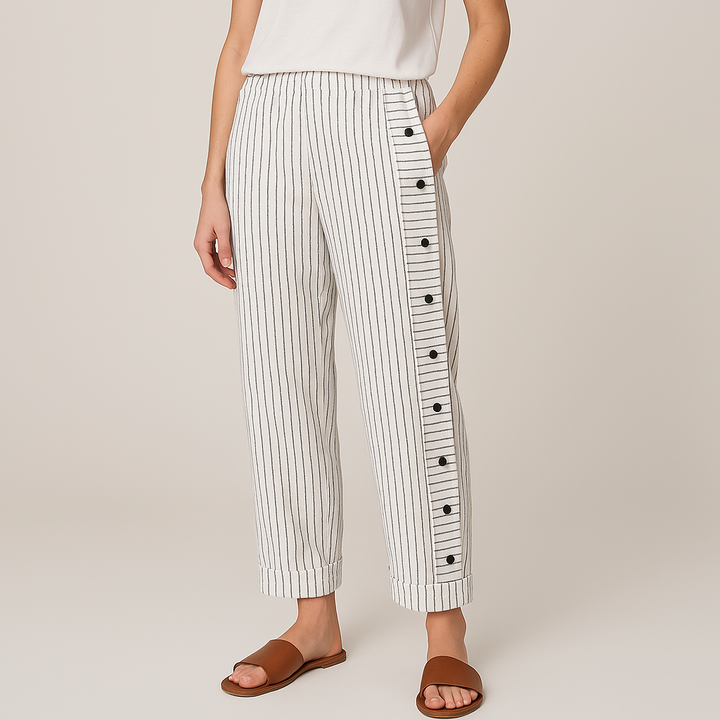 Sera™ | Button-Detail Striped Trousers