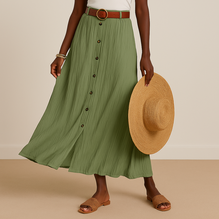 Syndy™ | Button-Detail Flowing Skirt