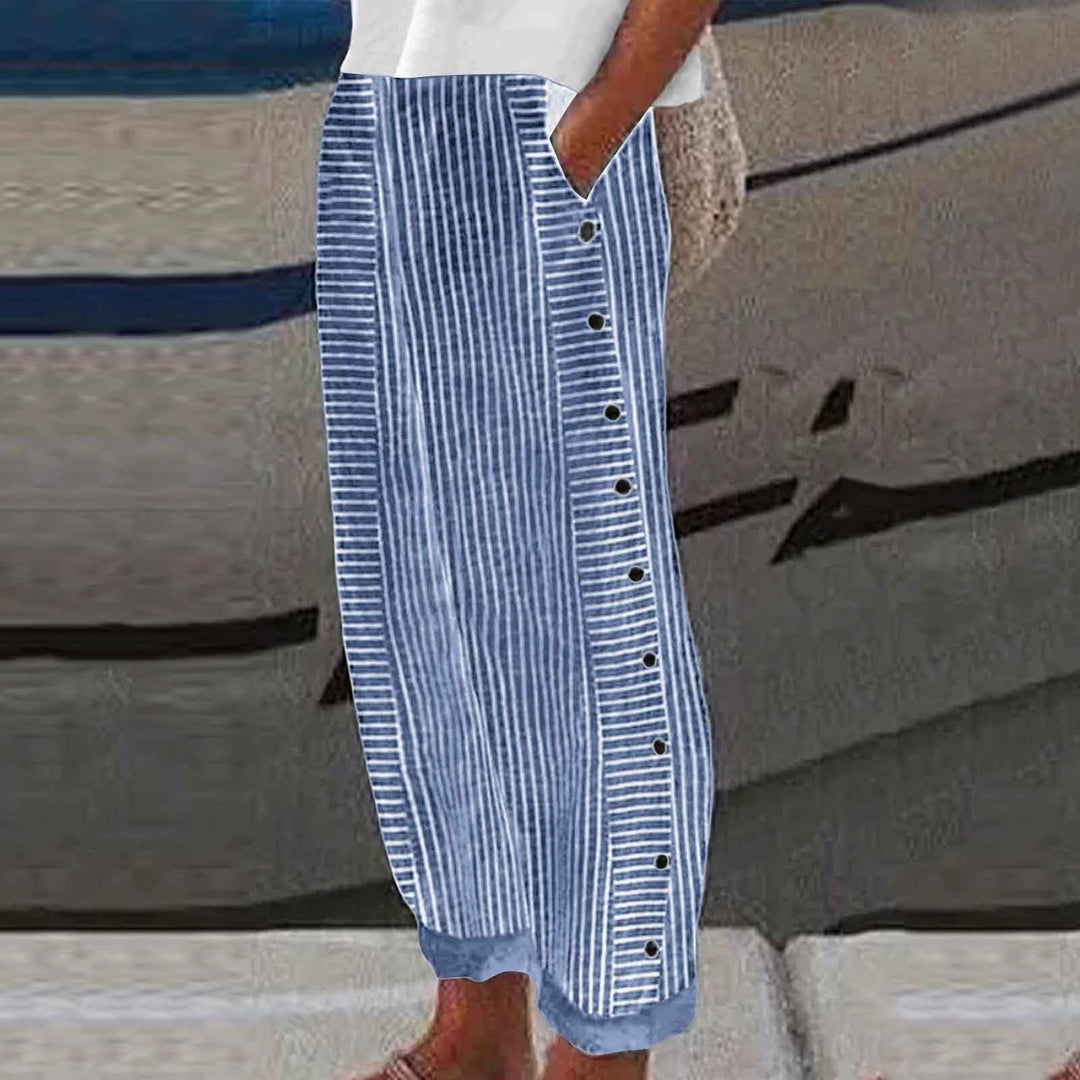 Sera™ | Button-Detail Striped Trousers