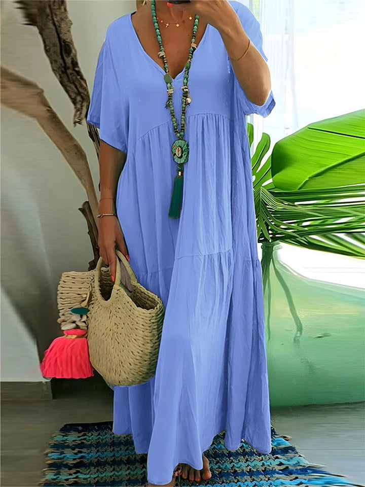 LINNEA™ – Elegant Ruffle V-Neck Maxi Dress
