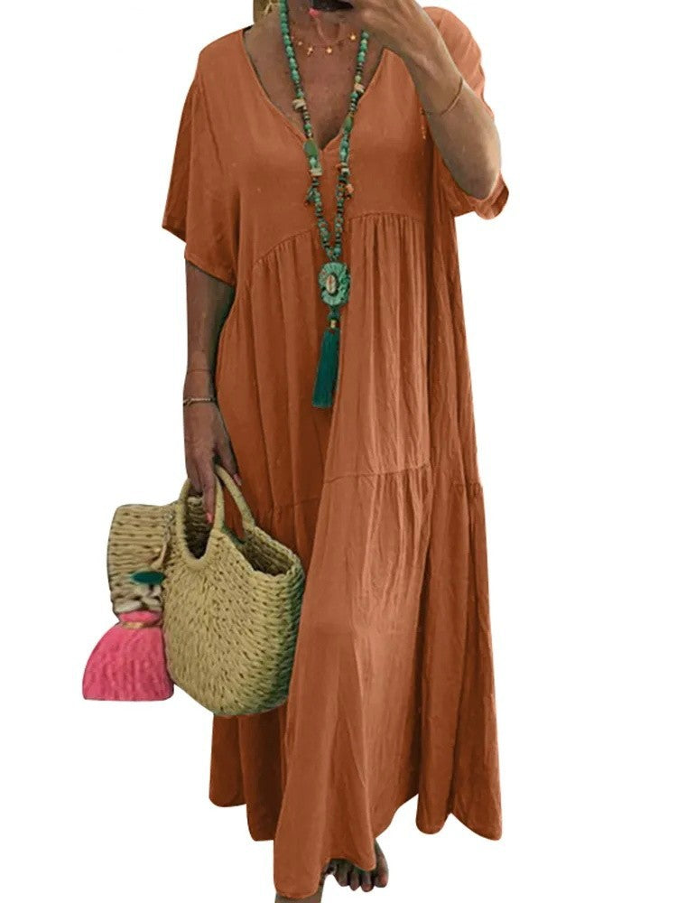 LINNEA™ – Elegant Ruffle V-Neck Maxi Dress