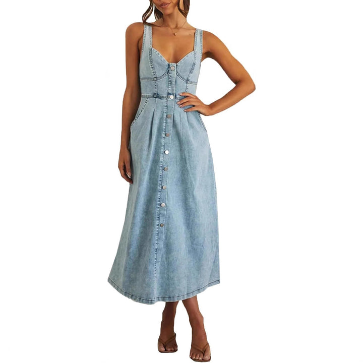 JAYLIN™ – Timeless Sleeveless Denim Dress with Button Front