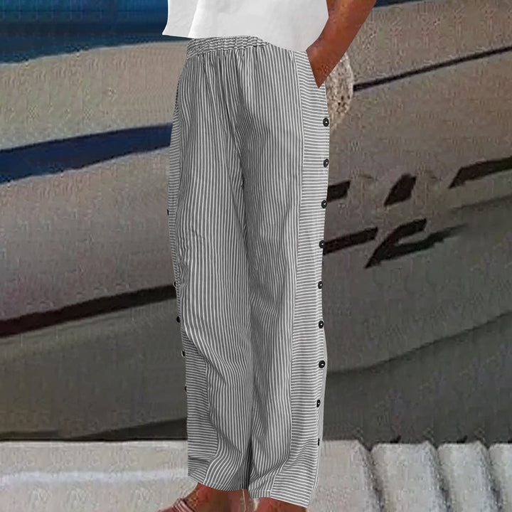 Sera™ | Button-Detail Striped Trousers