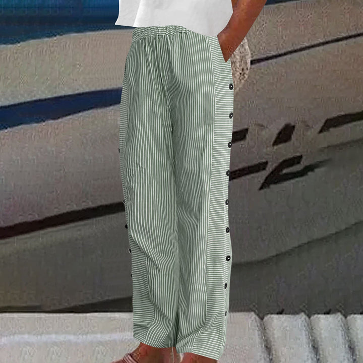 Sera™ | Button-Detail Striped Trousers