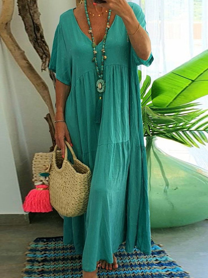 LINNEA™ – Elegant Ruffle V-Neck Maxi Dress