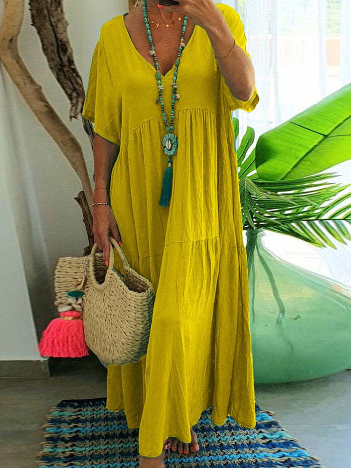 LINNEA™ – Elegant Ruffle V-Neck Maxi Dress