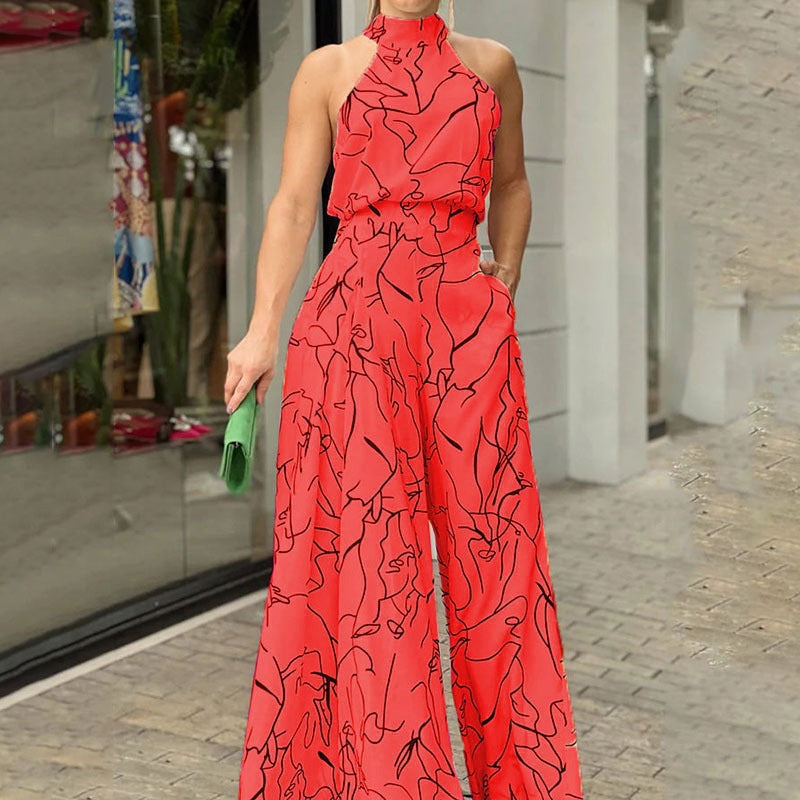 Elegant Wide Leg Neck Tie Sleeveless Summer Jumpsuit