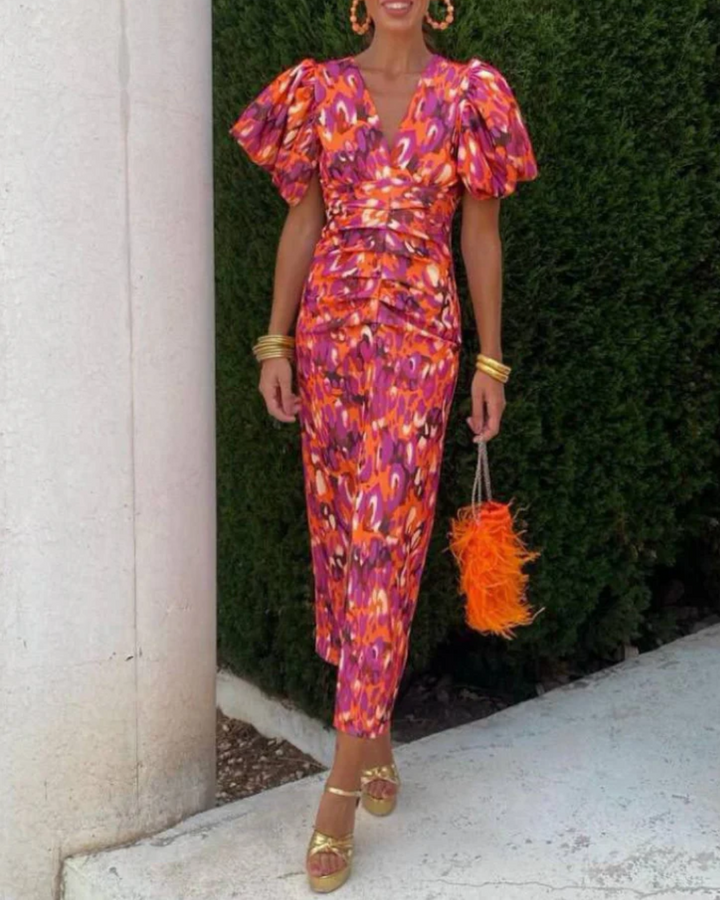 Ursula | Vibrant Ruched Midi Dress