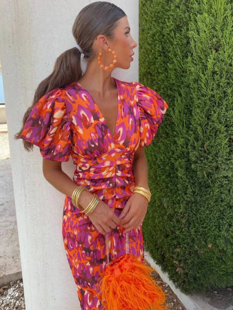 Ursula | Vibrant Ruched Midi Dress