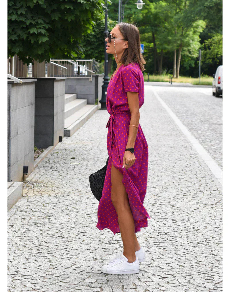 ASTRELLA Elegant Dress with V-Neck and Tummy Coverage
