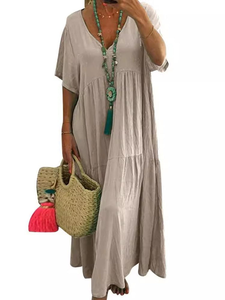 LINNEA™ – Elegant Ruffle V-Neck Maxi Dress