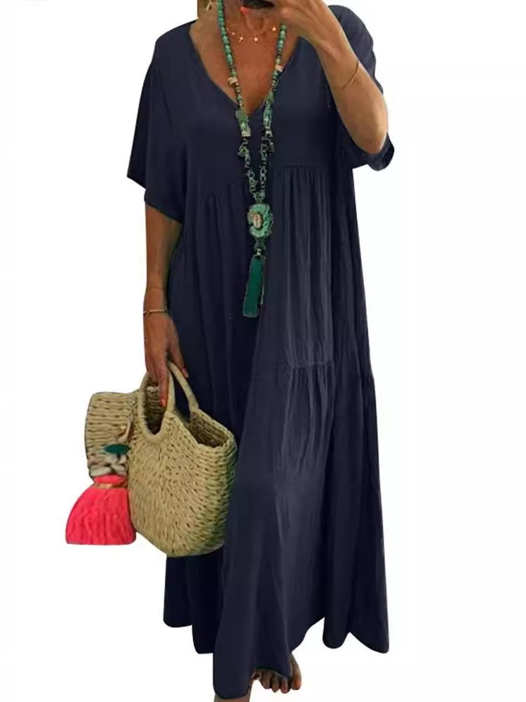 LINNEA™ – Elegant Ruffle V-Neck Maxi Dress