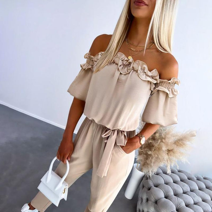 MILA™ – Stylish Off-Shoulder Frill Jumpsuit with Tie Waist