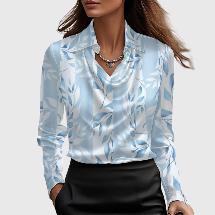 Astrella | Chic Blouse with Luminous Finish and Pleated Neck Detail