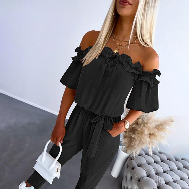 MILA™ – Stylish Off-Shoulder Frill Jumpsuit with Tie Waist