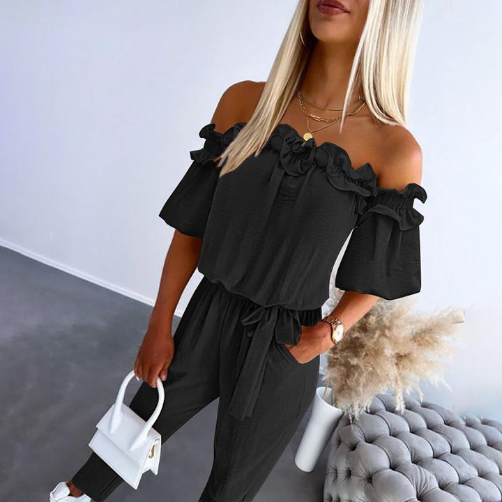 MILA™ – Stylish Off-Shoulder Frill Jumpsuit with Tie Waist