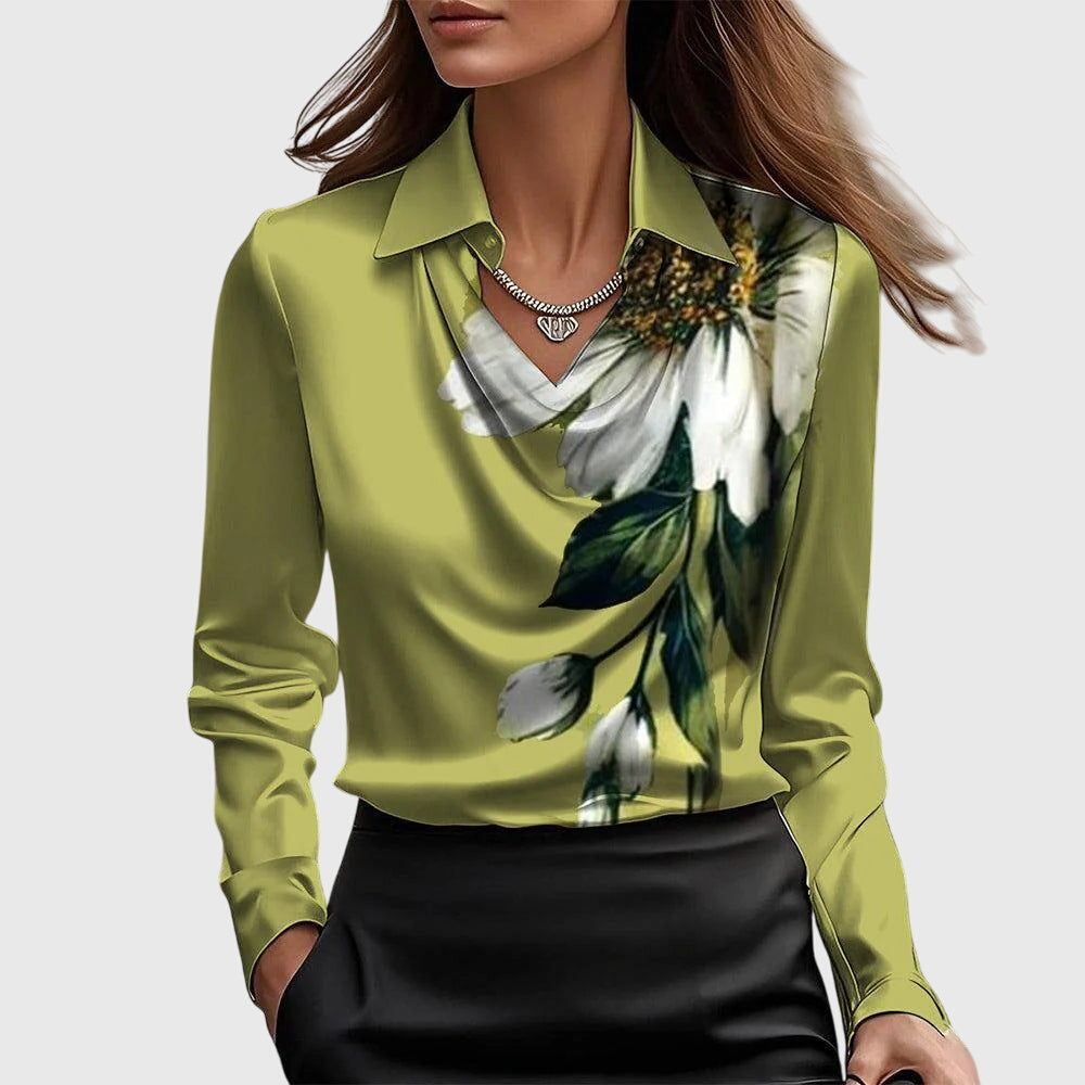 Astrella | Chic Blouse with Luminous Finish and Pleated Neck Detail