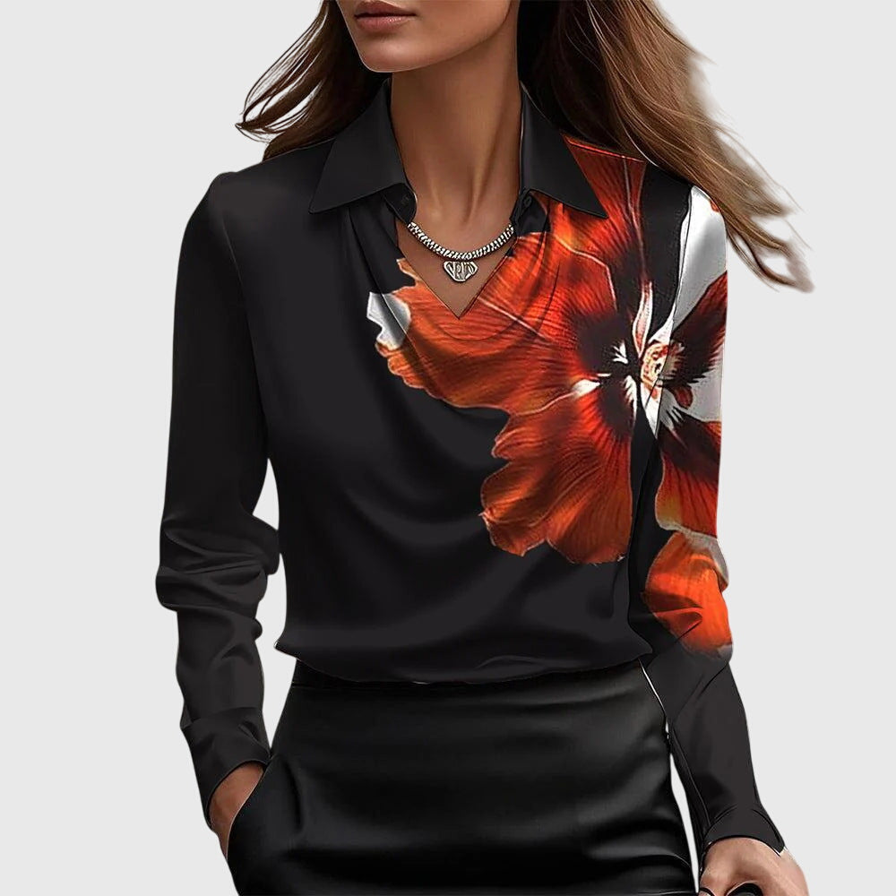 Astrella | Chic Blouse with Luminous Finish and Pleated Neck Detail