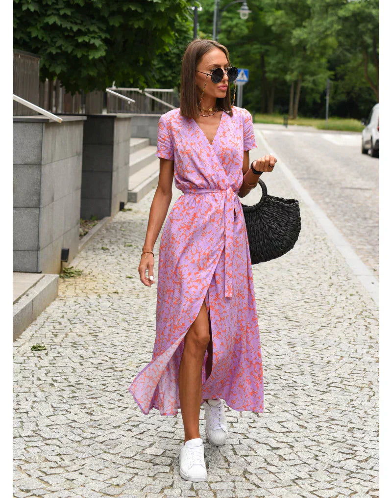 ASTRELLA Elegant Dress with V-Neck and Tummy Coverage