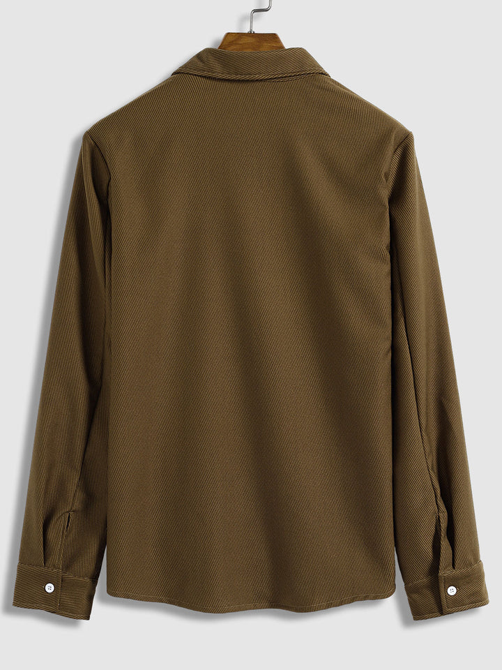 Men's Corduroy Textured Double Pocket Buttoned Long Sleeve Shirt