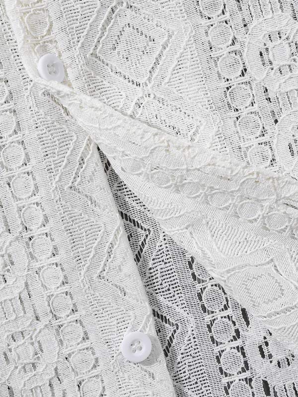 Men's Lace Hollow Loose Fit Cuban Collar Short Sleeve Shirt