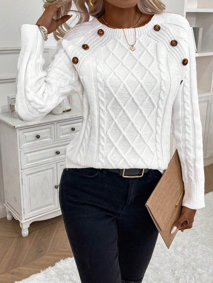 ASTRELLA – Ladies’ Button-Detail Cable Knit Jumper