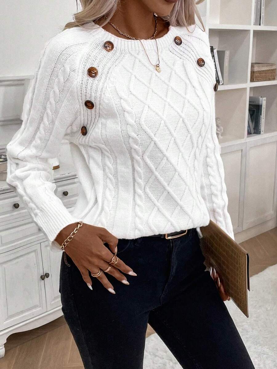 ASTRELLA – Ladies’ Button-Detail Cable Knit Jumper