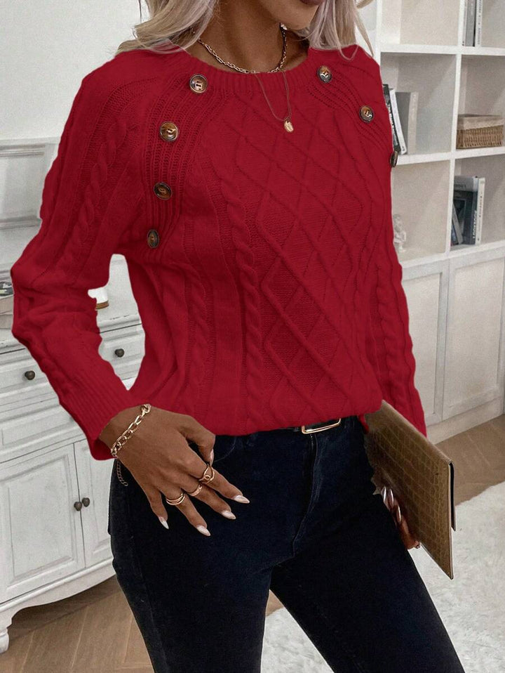 ASTRELLA – Ladies’ Button-Detail Cable Knit Jumper