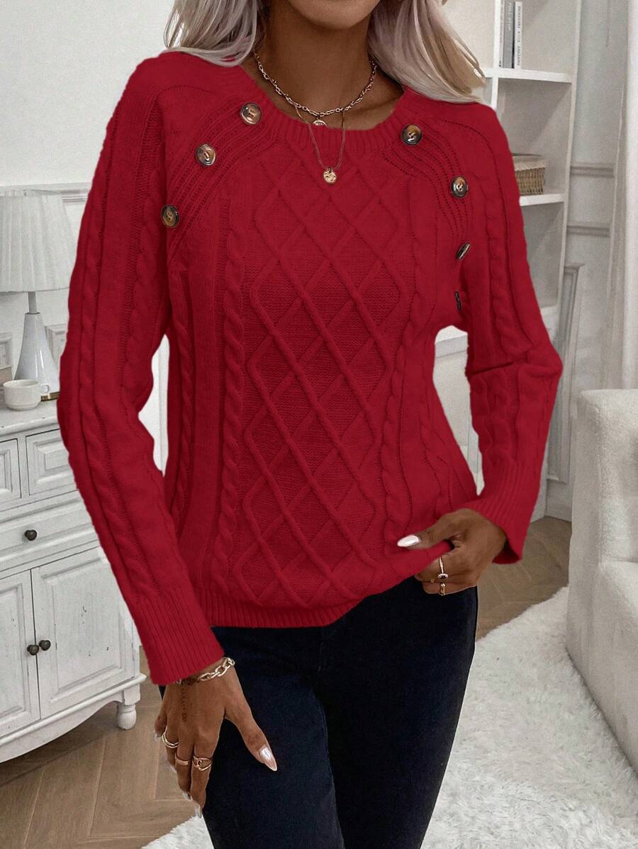 ASTRELLA – Ladies’ Button-Detail Cable Knit Jumper