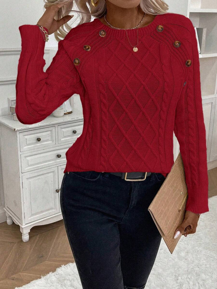 ASTRELLA – Ladies’ Button-Detail Cable Knit Jumper