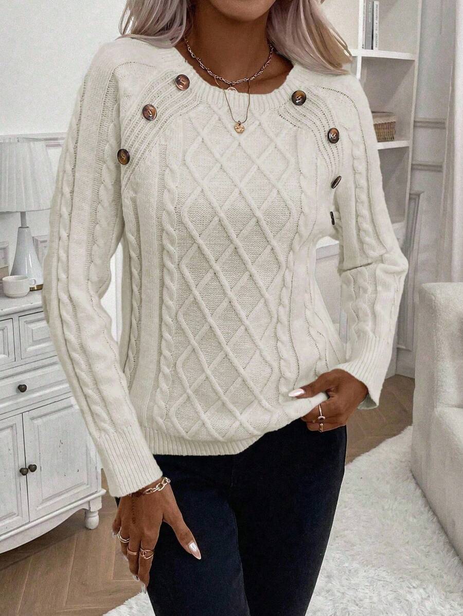 ASTRELLA – Ladies’ Button-Detail Cable Knit Jumper