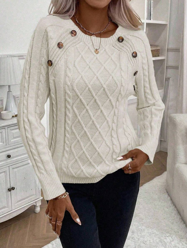 ASTRELLA – Ladies’ Button-Detail Cable Knit Jumper