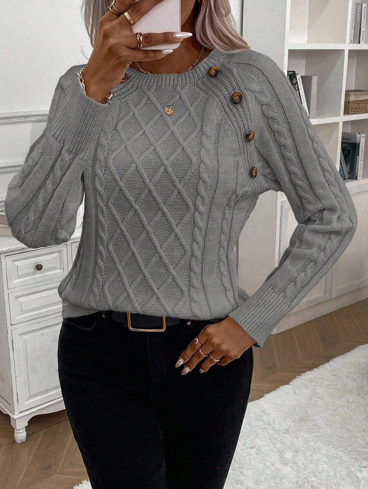 ASTRELLA – Ladies’ Button-Detail Cable Knit Jumper