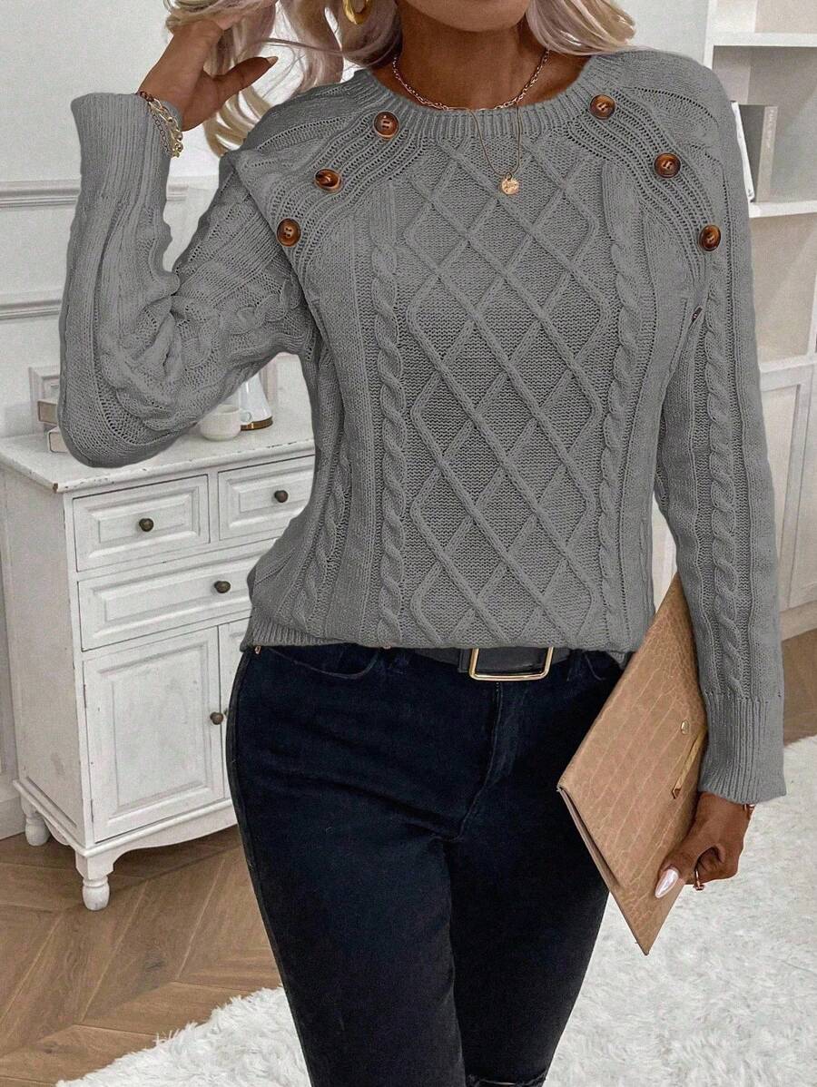 ASTRELLA – Ladies’ Button-Detail Cable Knit Jumper