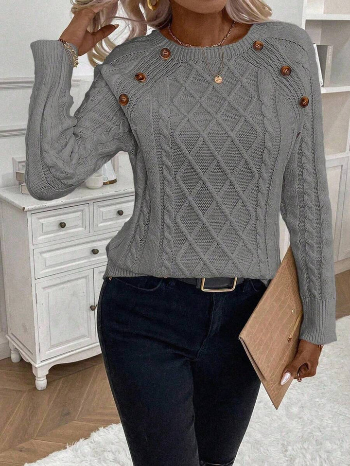 ASTRELLA – Ladies’ Button-Detail Cable Knit Jumper