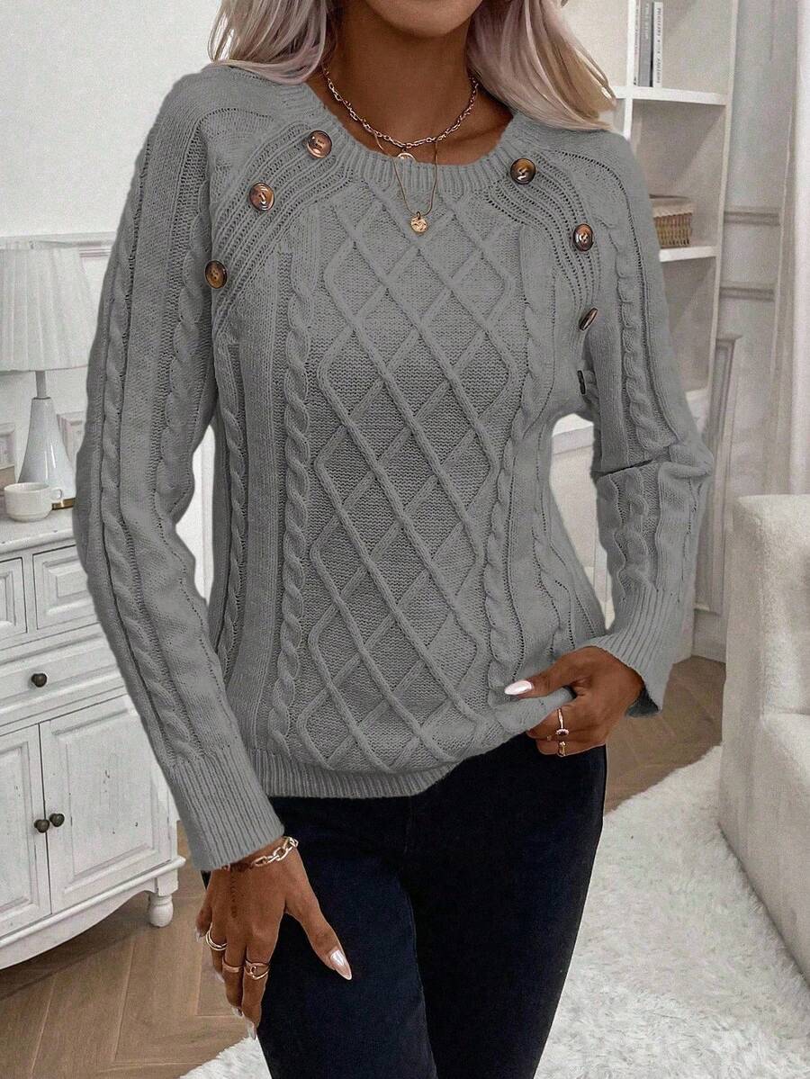 ASTRELLA – Ladies’ Button-Detail Cable Knit Jumper
