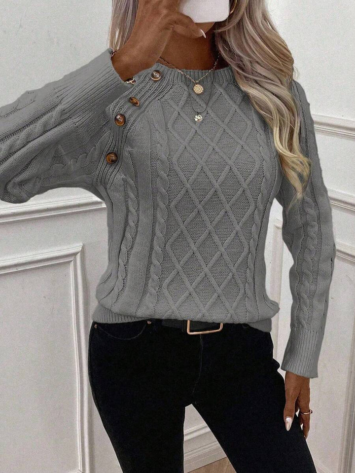 ASTRELLA – Ladies’ Button-Detail Cable Knit Jumper