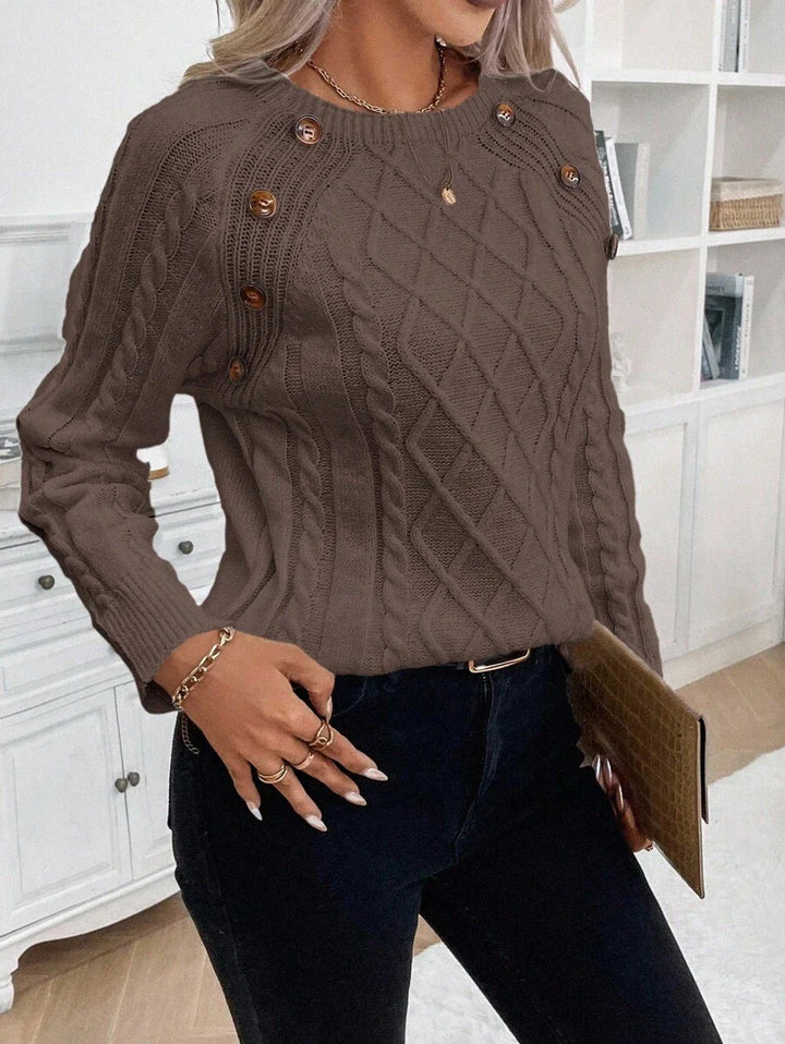 ASTRELLA – Ladies’ Button-Detail Cable Knit Jumper