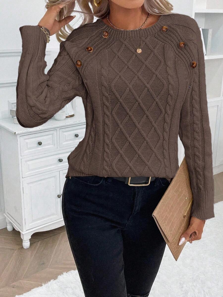 ASTRELLA – Ladies’ Button-Detail Cable Knit Jumper