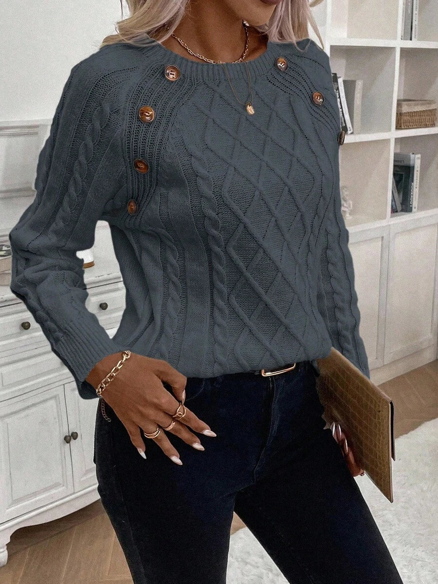 ASTRELLA – Ladies’ Button-Detail Cable Knit Jumper