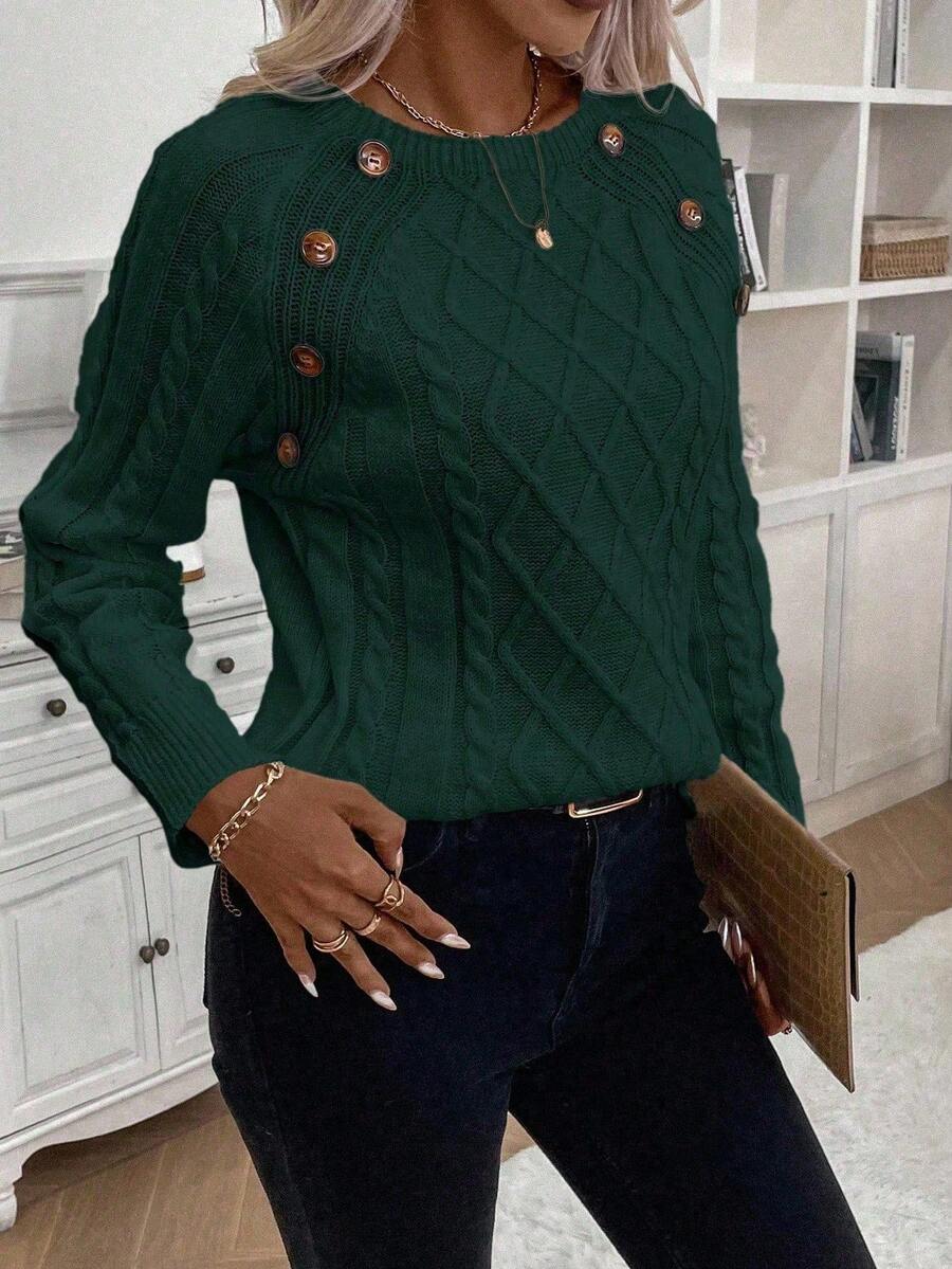 ASTRELLA – Ladies’ Button-Detail Cable Knit Jumper