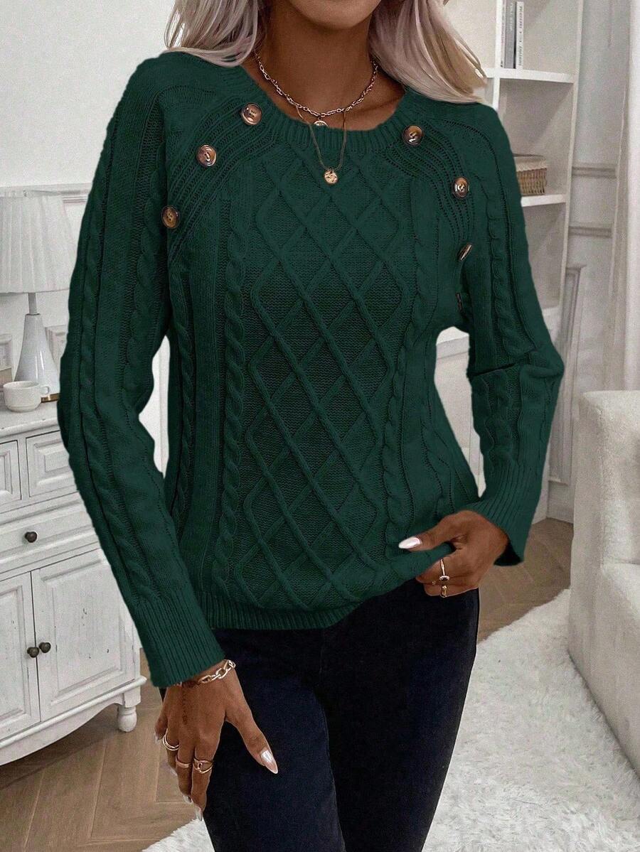 ASTRELLA – Ladies’ Button-Detail Cable Knit Jumper